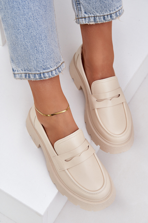 Mokasyny Damskie Z Eko Skóry Jasnobeżowe Sendall