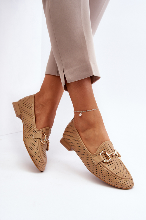 Mokasyny Damskie Na Płaskim Obcasie Z Ozdobą Camel Iluvana