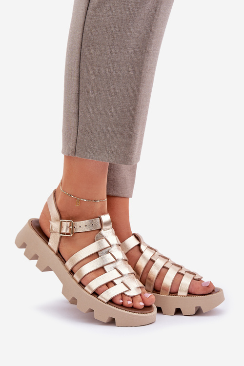 Skórzane Sandały Damskie Zazoo 3695 Złote