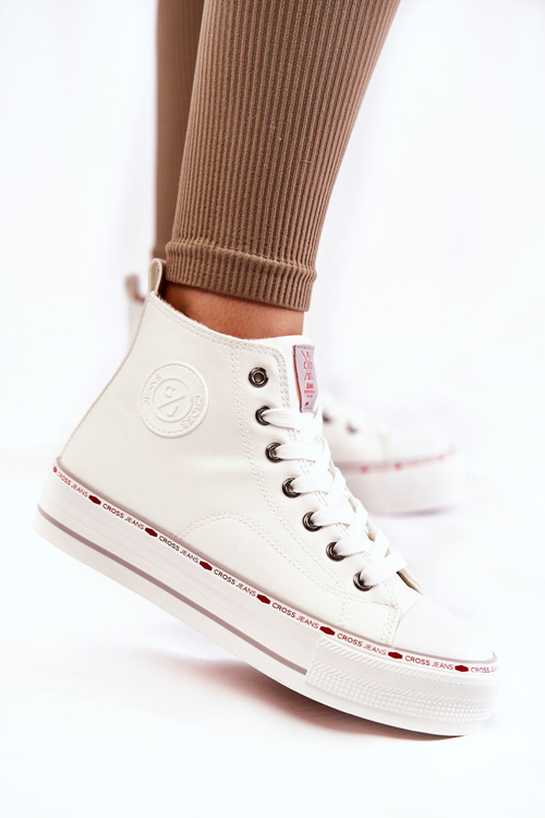 Damskie Wysokie Ocieplane Trampki Cross Jeans KK2R4044C Białe