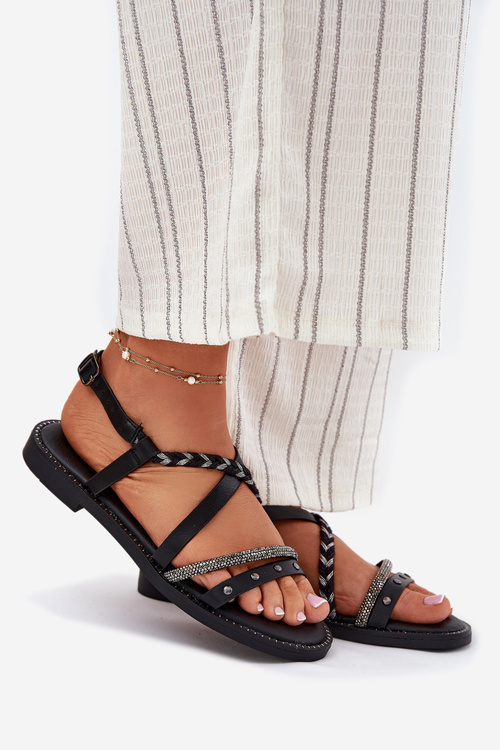 Płaskie Sandały Z Ozdobnymi Paskami Vinceza 17379 Czarne