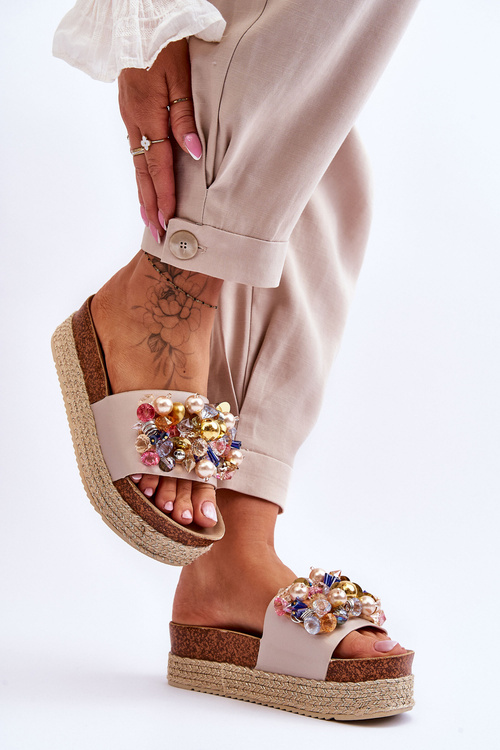 Damskie Klapki Na Platformie S.Barski KV-578-1 Nude