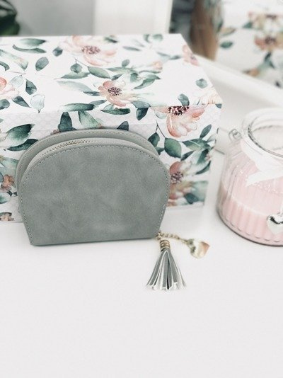 Szara Damska Portmonetka Portfel z Frędzlem