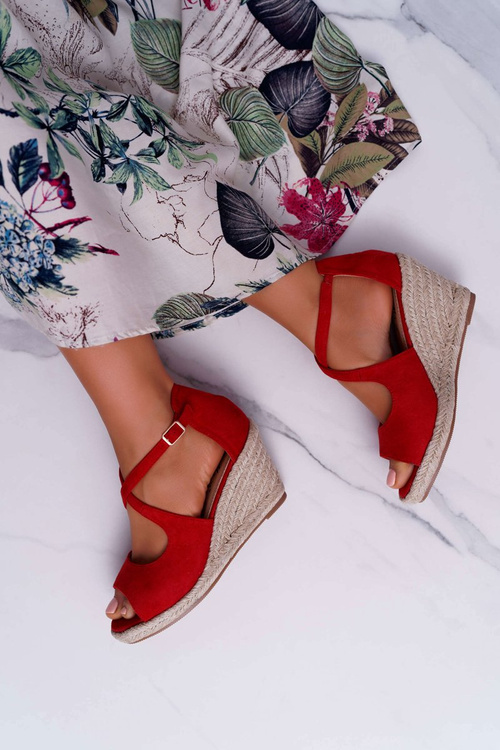 Sandały Damskie Na Espadrylu Czerwone Margus