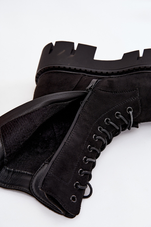 Ocieplane Botki Wokrery Damskie Z Ozdobą Czarne Melisse