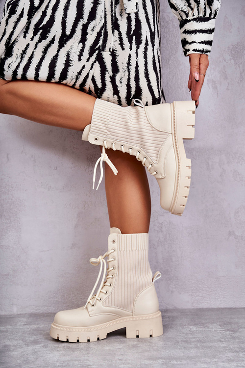 Damskie Workery Botki Ze Skarpetą Beżowe Abigail