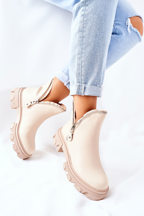 Damskie Botki Z Wycięciami Beżowe Rhythm