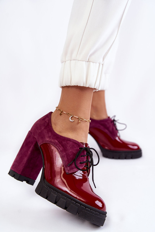 Modne Zamszowo-Lakierowane Botki Na Platformie Bordowe Carisa