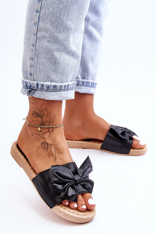 Modne Damskie Klapki Z Kokardą Czarne Estera