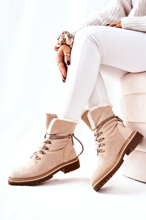 Botki Trapery Ocieplane Beżowe Nelby