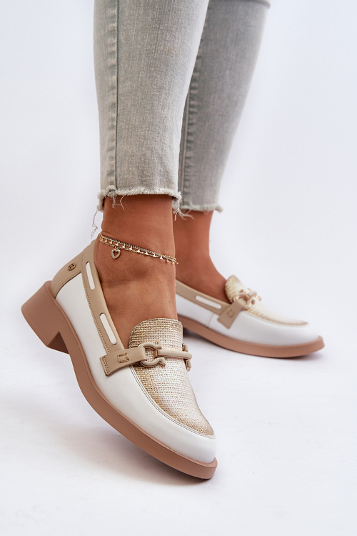 Skórzane Mokasyny Półbuty Damskie Maciejka 06493-11 Biało-Beżowe