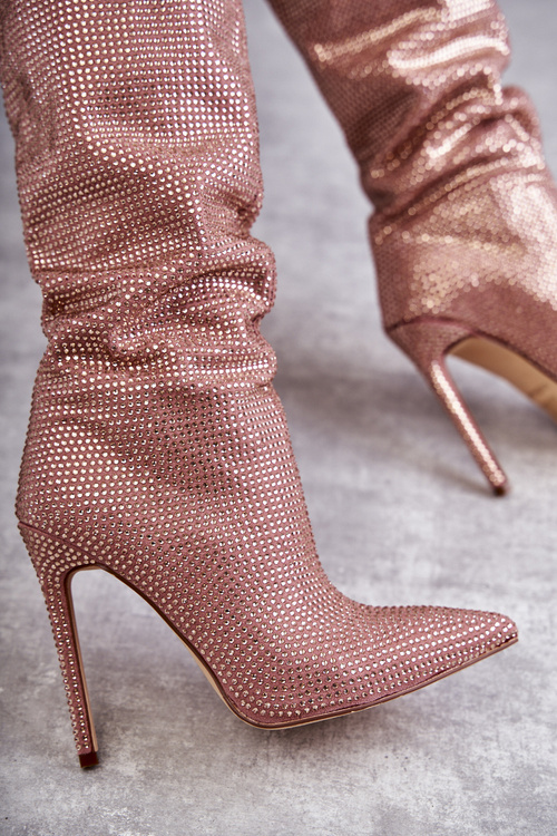 Modne Kozaki Na Szpilce Z Cyrkoniami Różowe Lovisa