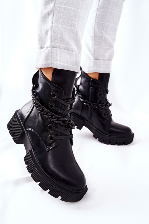 Skórzane Botki Workery Czarne Izzy