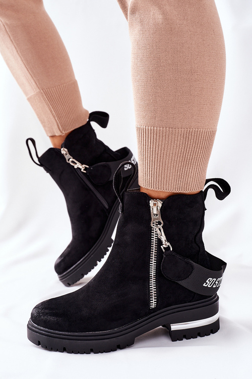 Ocieplane Botki Z Suwakiem Czarne Cortona