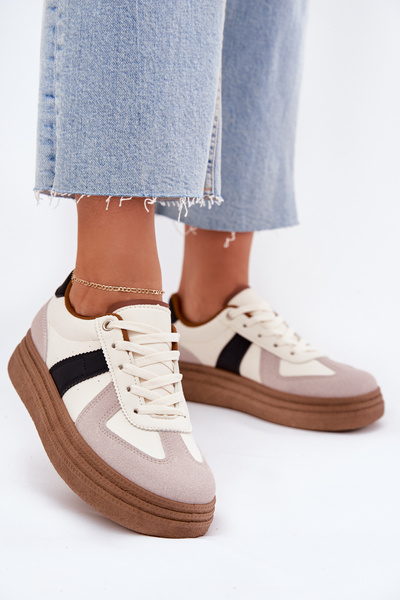 Sneakersy Damskie Na Platformie Beżowe Dovina