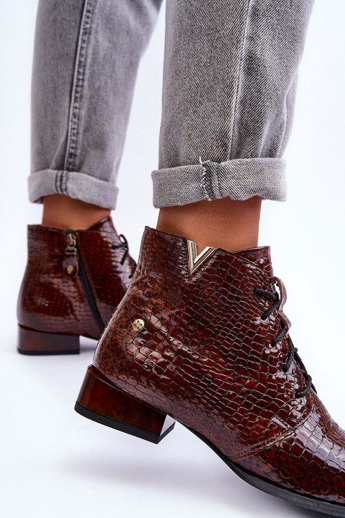 Damskie Skórzane Botki Maciejka 5743C-02 Brązowe