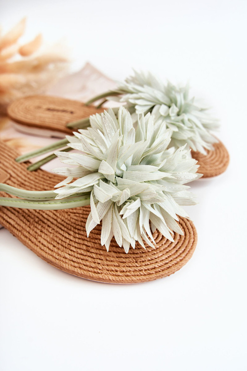 Damskie Klapki Japonki Z Materiałową Ozdobą Zielone Eviana