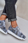 Zamszowe Wzorzyste Buty Sportowe Na Platformie Z Brokatem D&A LR51-635 Niebieskie