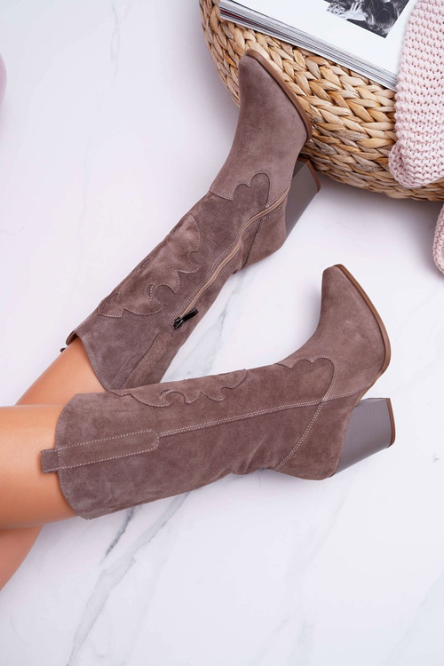 Kozaki Damskie Na Słupku Kowbojki Cappuccino Brunt