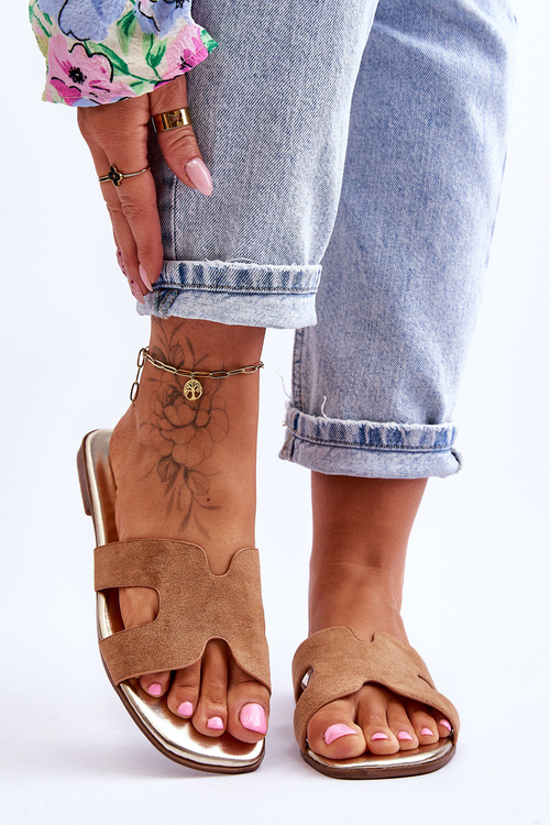 Damskie Klasyczne Zamszowe Klapki Beżowe Evana