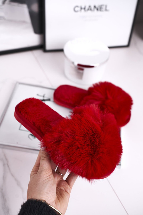 Dziecięce Papcie Klapki z Futerkiem Czerwone Snow Ball