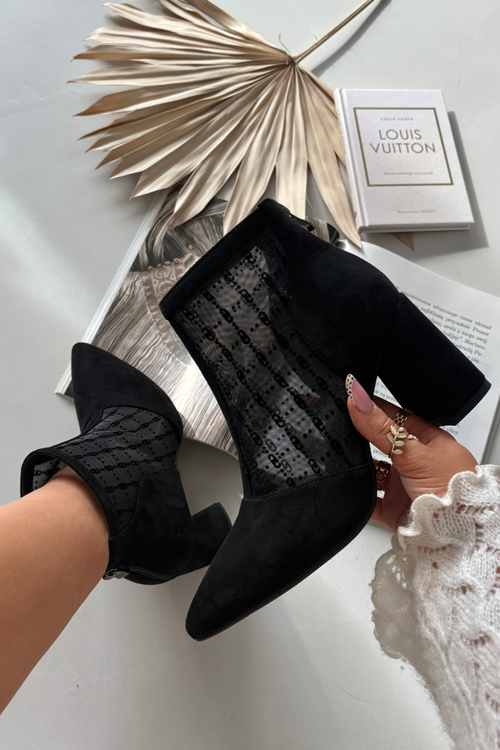 Botki Damskie Na Słupku Z Siateczką D&A LZ52-944 Czarne