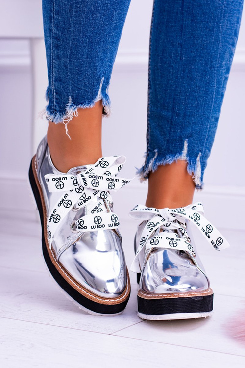 Lu Boo Srebrne Lustrzane Damskie Półbuty Moonlight