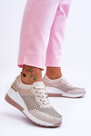 Damskie Skórzane Ażurowe Buty Sportowe Jasnobeżowe Virginia
