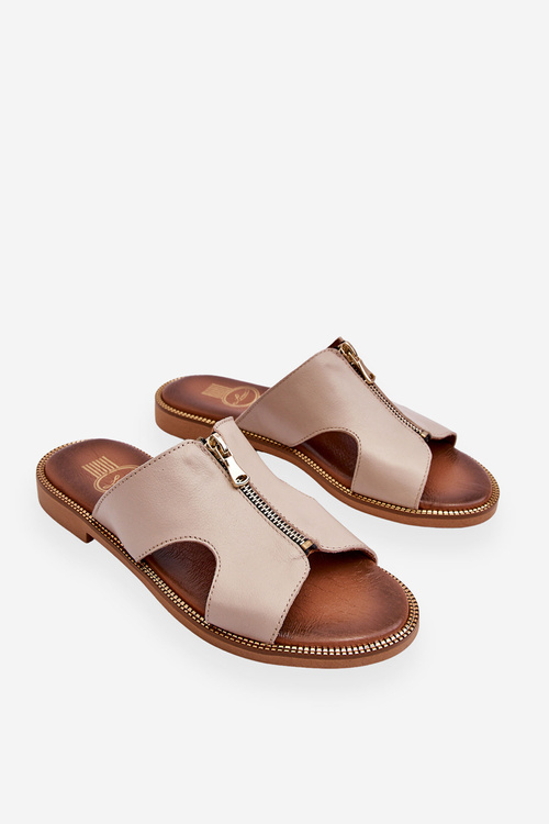 Damskie Klapki Z Ozdobnym Zamkiem Beżowe Lemar Clarence