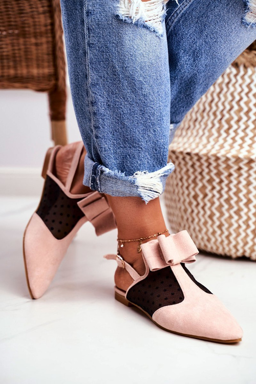 Lu Boo Damskie Baleriny Kokardki Mule Różowe Domino