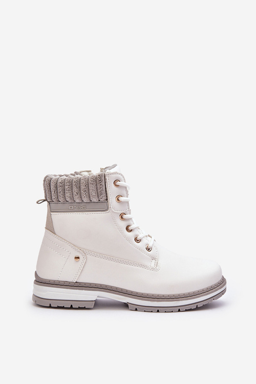 Damskie Skórzane Trapery Ocieplane Białe Katalis