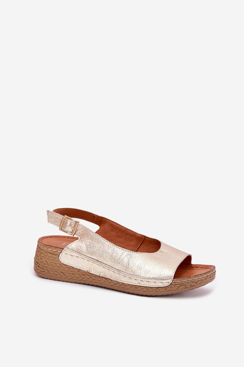 Skórzane Sandały Damskie Na Koturnie Maciejka L7069 -25 Złote