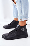 Damskie Skórzane Wysokie Trampki Big Star GG274015 Czarne