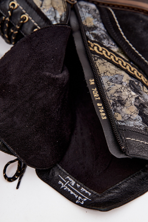 Botki Damskie Z Naturalnej Skóry Maciejka 07097-01 Czarno-Złote