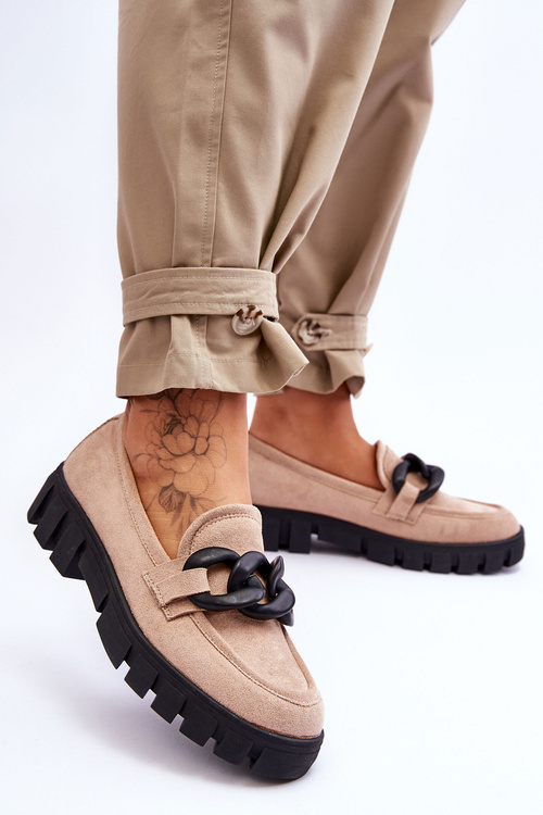 Damskie Zamszowe Mokasyny Na Platformie Beżowe Bennett