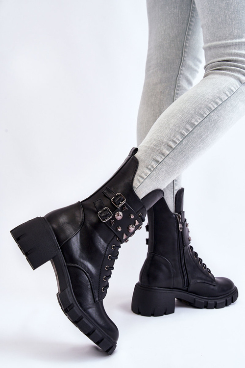 Damskie Wysokie Botki Na Suwak Czarne Kastella