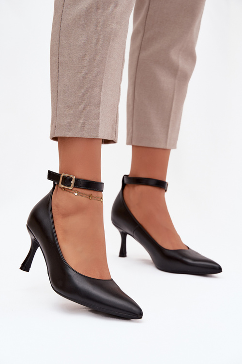 Szpilki Czółenka Z Paskiem Czarne Perrine