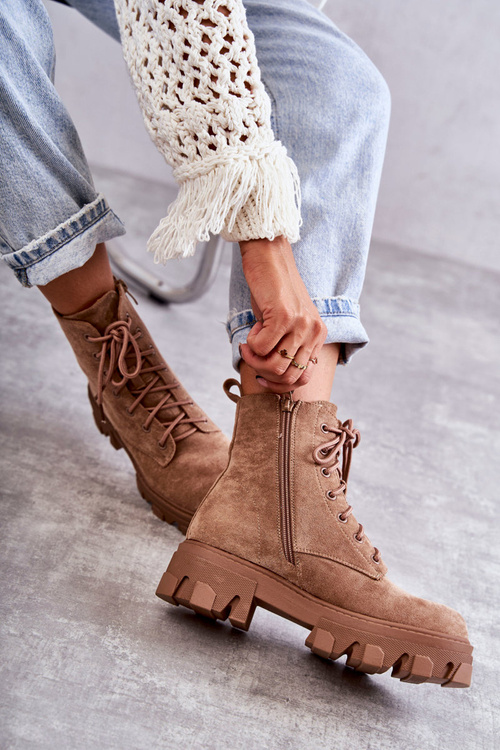 Zamszowe Ocieplane Botki Workery Brązowe Darvin