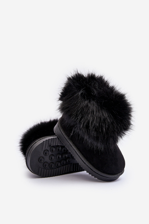 Dziecięce Ocieplane Botki Śniegowce Z Futerkiem Czarne Nohie