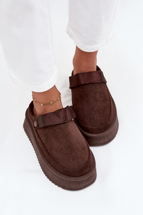 Śniegowce Damskie Na Platformie Z Rzepem Czekoladowe Jorielle