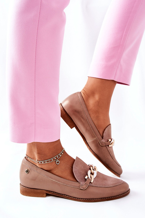 Damskie Półbuty Maciejka Lakierowane Loafery Beżowe 4099B-04