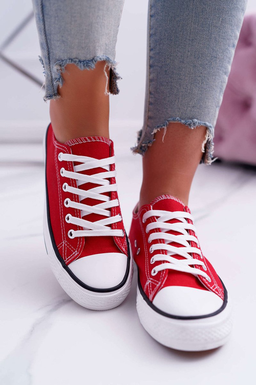 Trampki Damskie Niskie Materiałowe Czerwone FreeTime