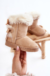 Dziecięce Ocieplane Botki Z Kokardkami Śniegowce Jasnobeżowe Funky