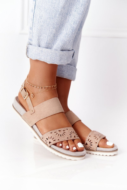 Zamszowe Sandały Z Cyrkoniami Beżowe Cora