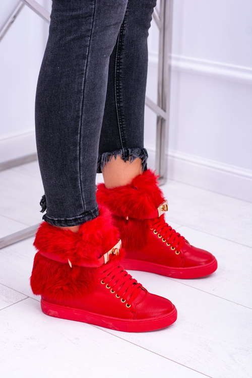 Lu Boo Czerwone Botki z Naturalnym Futrem Gisele