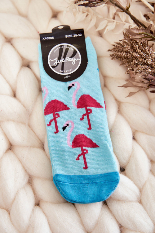 Młodzieżowe Skarpetki Wzór Trzy Flamingi Jasnoniebieskie