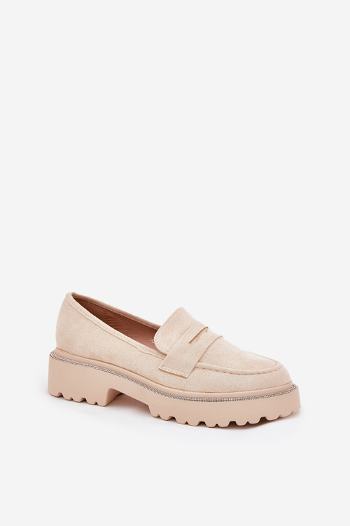 Mokasyny Damskie Eko Zamszowe Z Cyrkoniami Beżowe Wilamla