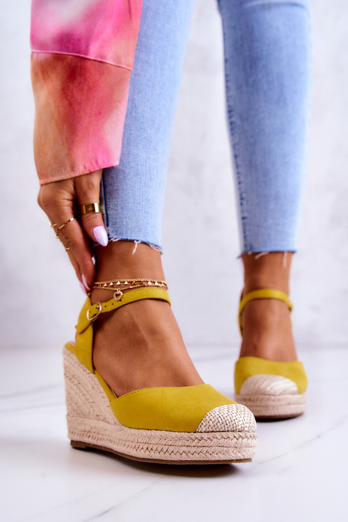 Damskie Espadryle Na Plecionej Platformie Żółte Canillo