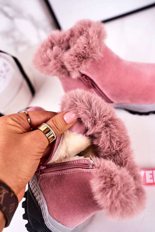 Dziecięce Ocieplane Botki Śniegowce Z Futerkiem Różowe Love-Love