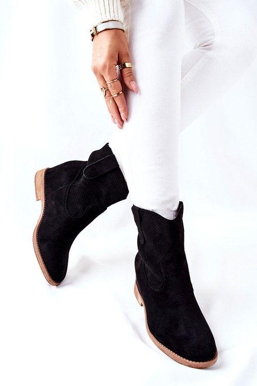 Botki Zamszowe Czarne Polon